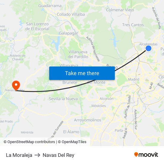 La Moraleja to Navas Del Rey map
