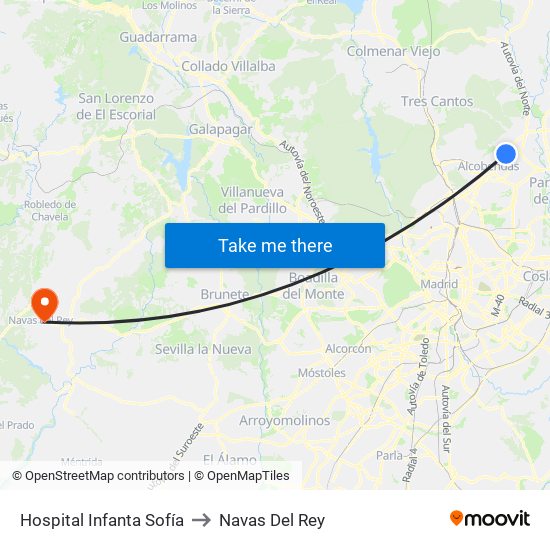 Hospital Infanta Sofía to Navas Del Rey map