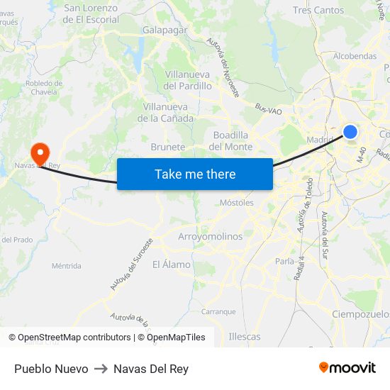 Pueblo Nuevo to Navas Del Rey map