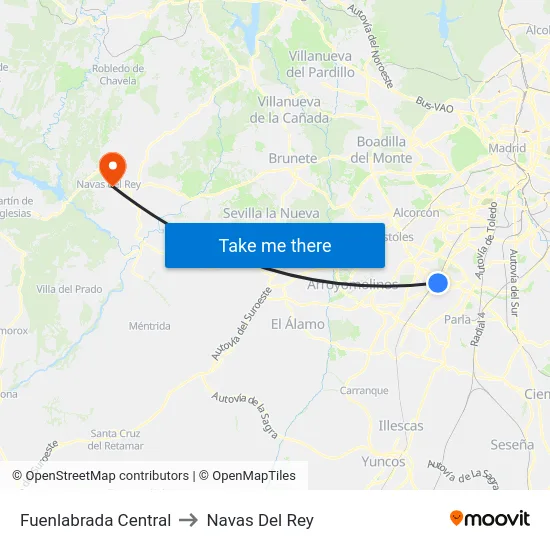 Fuenlabrada Central to Navas Del Rey map