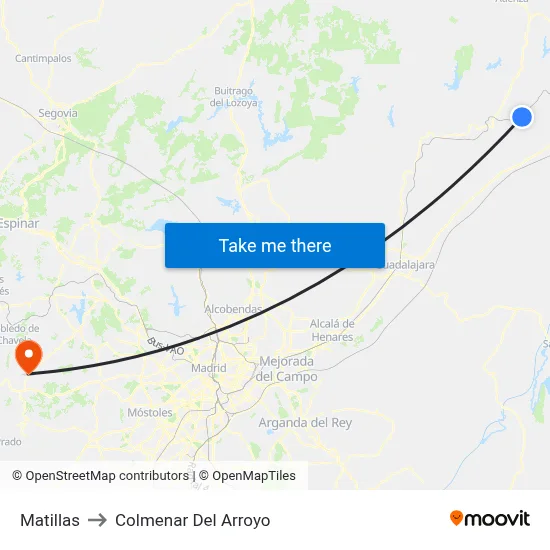 Matillas to Colmenar Del Arroyo map