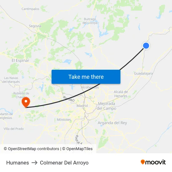Humanes to Colmenar Del Arroyo map