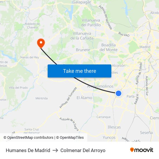 Humanes De Madrid to Colmenar Del Arroyo map