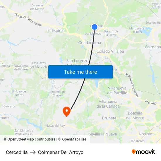 Cercedilla to Colmenar Del Arroyo map