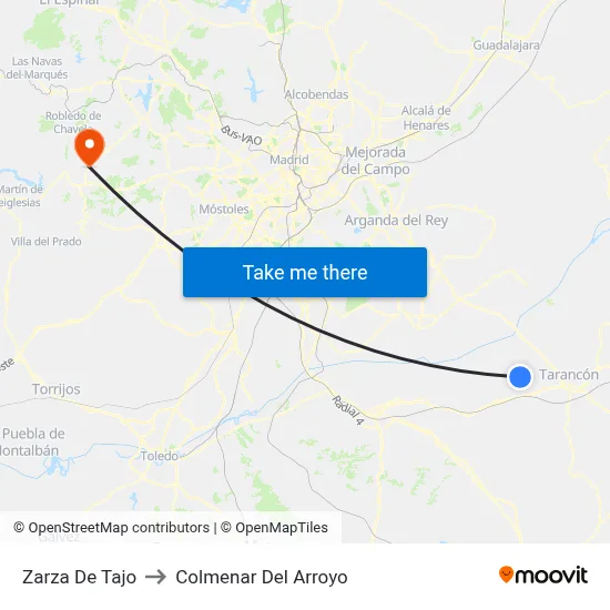 Zarza De Tajo to Colmenar Del Arroyo map