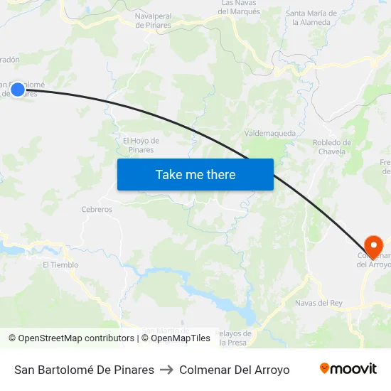 San Bartolomé De Pinares to Colmenar Del Arroyo map