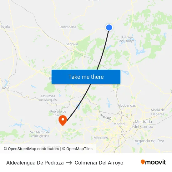 Aldealengua De Pedraza to Colmenar Del Arroyo map