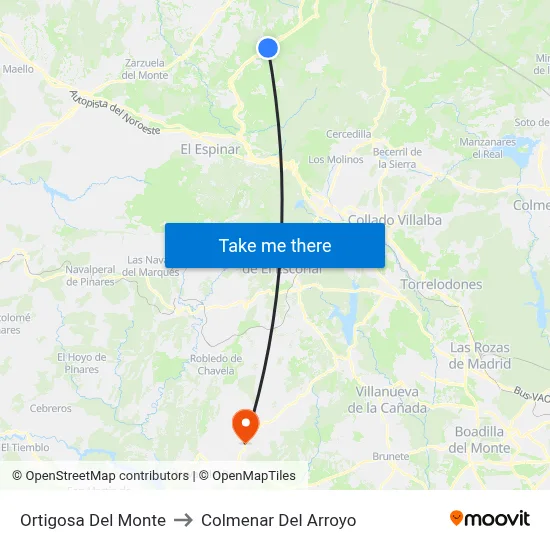 Ortigosa Del Monte to Colmenar Del Arroyo map