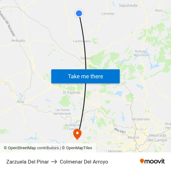 Zarzuela Del Pinar to Colmenar Del Arroyo map