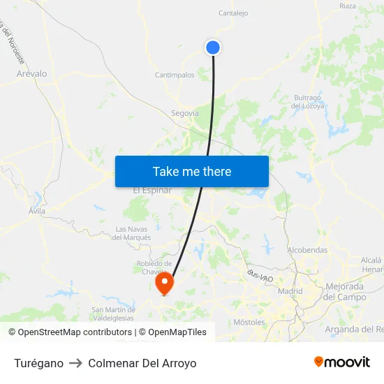Turégano to Colmenar Del Arroyo map