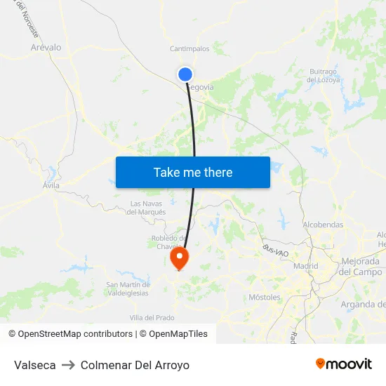 Valseca to Colmenar Del Arroyo map