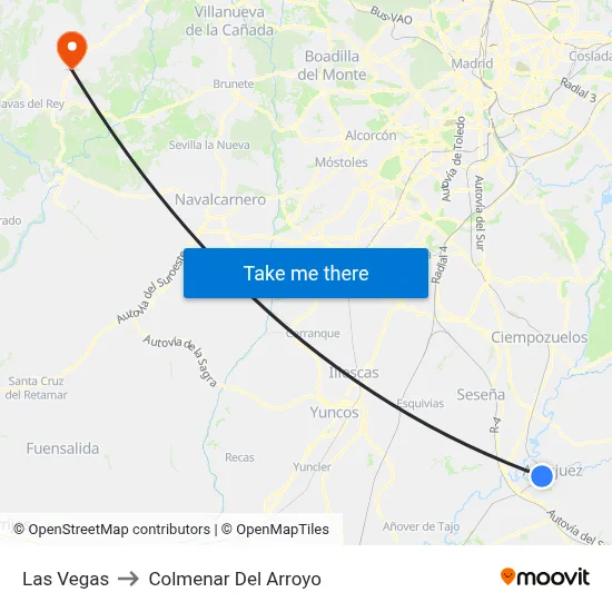 Las Vegas to Colmenar Del Arroyo map