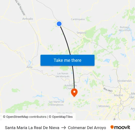 Santa María La Real De Nieva to Colmenar Del Arroyo map