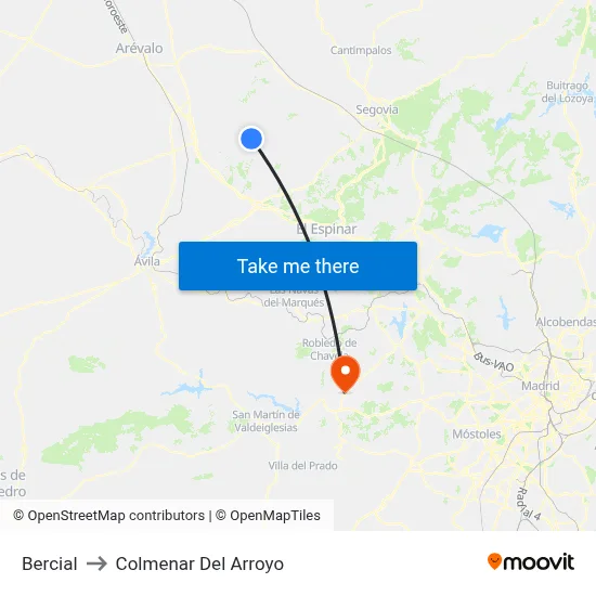 Bercial to Colmenar Del Arroyo map