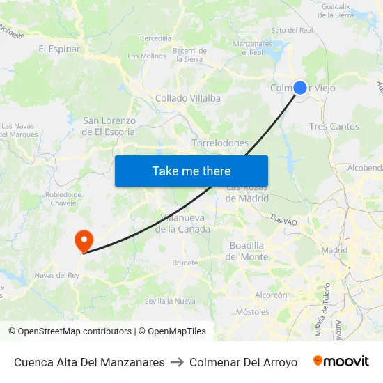 Cuenca Alta Del Manzanares to Colmenar Del Arroyo map