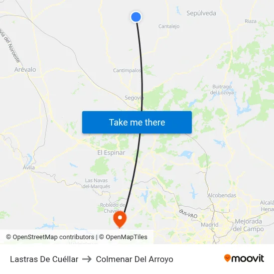 Lastras De Cuéllar to Colmenar Del Arroyo map