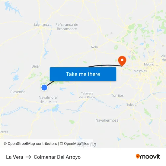 La Vera to Colmenar Del Arroyo map