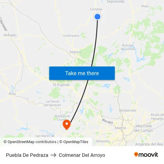 Puebla De Pedraza to Colmenar Del Arroyo map