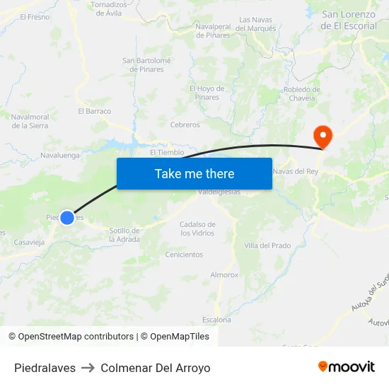 Piedralaves to Colmenar Del Arroyo map