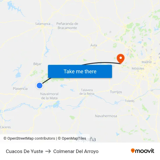 Cuacos De Yuste to Colmenar Del Arroyo map
