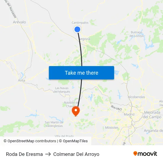 Roda De Eresma to Colmenar Del Arroyo map