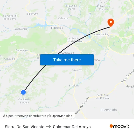 Sierra De San Vicente to Colmenar Del Arroyo map