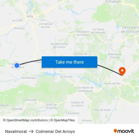 Navalmoral to Colmenar Del Arroyo map