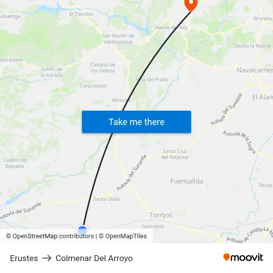 Erustes to Colmenar Del Arroyo map