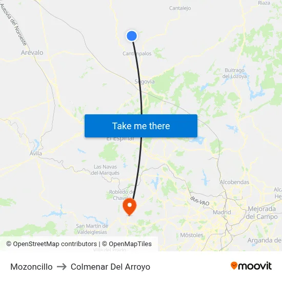 Mozoncillo to Colmenar Del Arroyo map