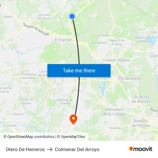 Otero De Herreros to Colmenar Del Arroyo map