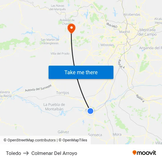 Toledo to Colmenar Del Arroyo map