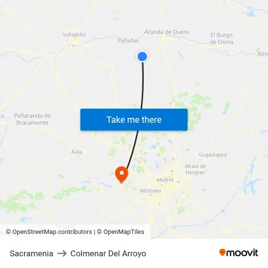 Sacramenia to Colmenar Del Arroyo map