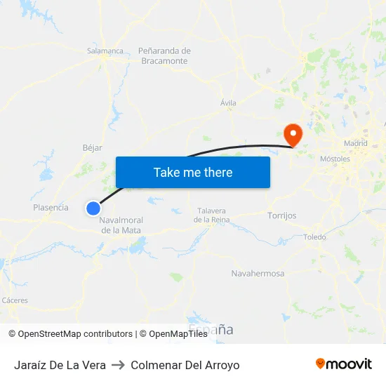Jaraíz De La Vera to Colmenar Del Arroyo map