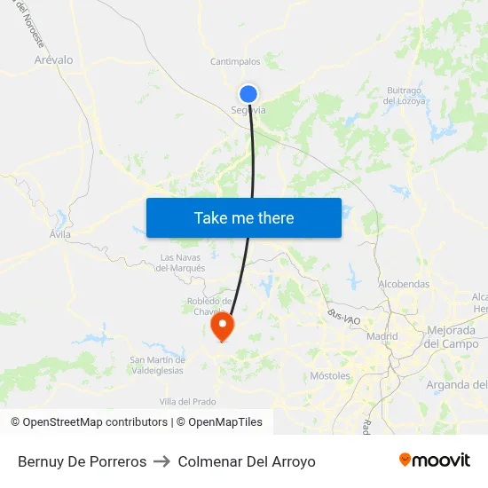 Bernuy De Porreros to Colmenar Del Arroyo map