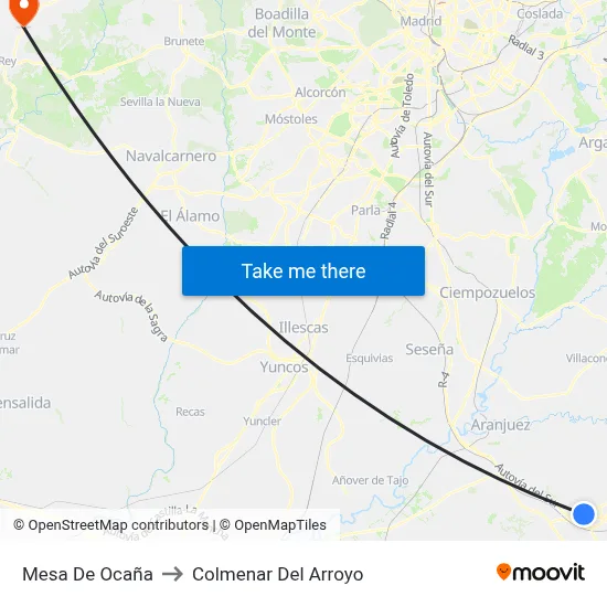 Mesa De Ocaña to Colmenar Del Arroyo map