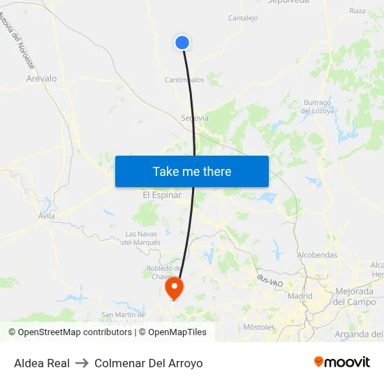 Aldea Real to Colmenar Del Arroyo map