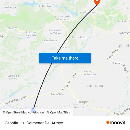 Cebolla to Colmenar Del Arroyo map