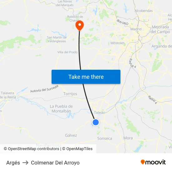 Argés to Colmenar Del Arroyo map