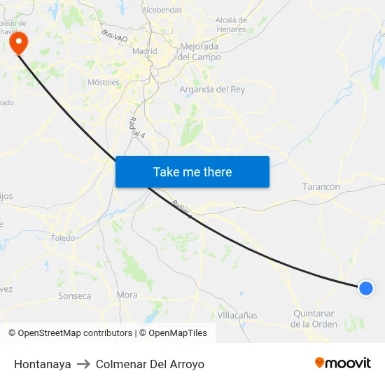 Hontanaya to Colmenar Del Arroyo map