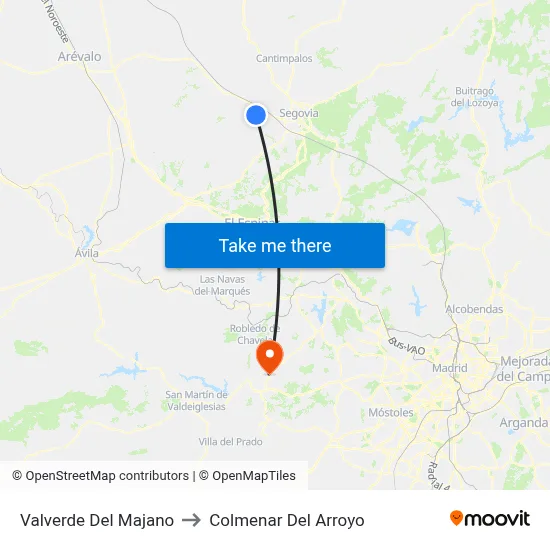 Valverde Del Majano to Colmenar Del Arroyo map
