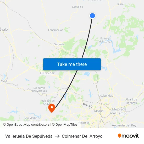 Valleruela De Sepúlveda to Colmenar Del Arroyo map
