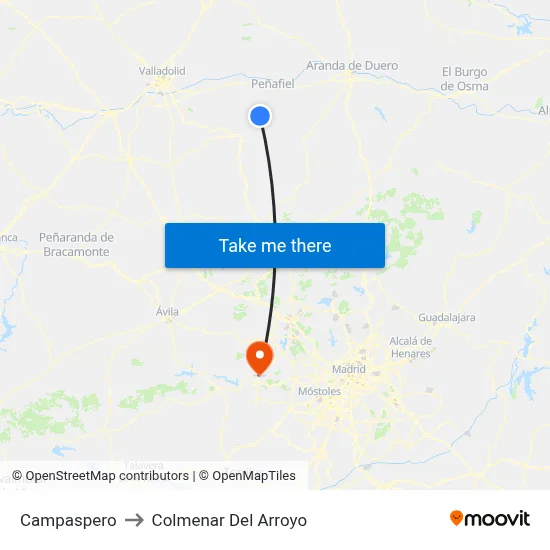 Campaspero to Colmenar Del Arroyo map