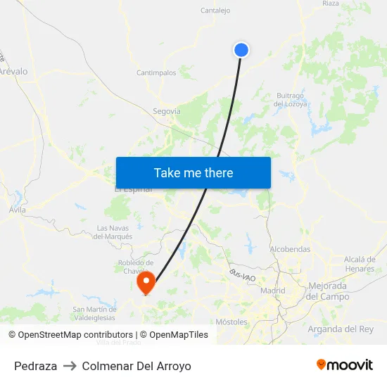 Pedraza to Colmenar Del Arroyo map