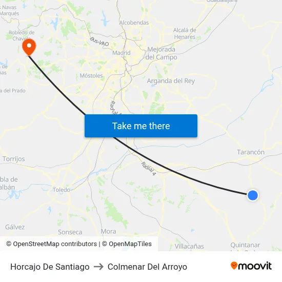 Horcajo De Santiago to Colmenar Del Arroyo map