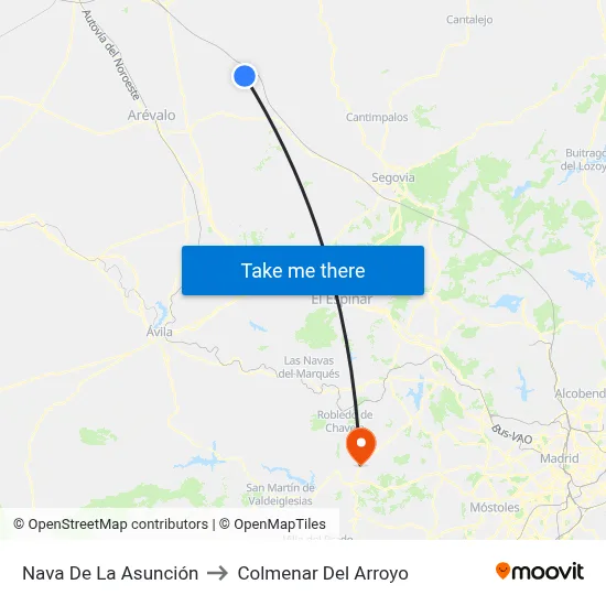 Nava De La Asunción to Colmenar Del Arroyo map