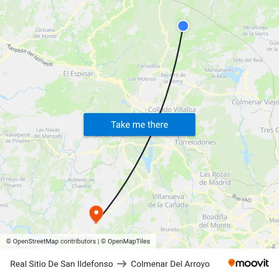 Real Sitio De San Ildefonso to Colmenar Del Arroyo map