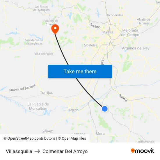 Villasequilla to Colmenar Del Arroyo map