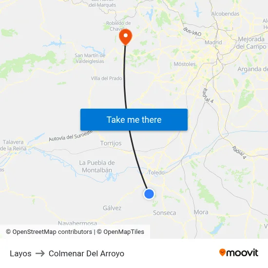 Layos to Colmenar Del Arroyo map