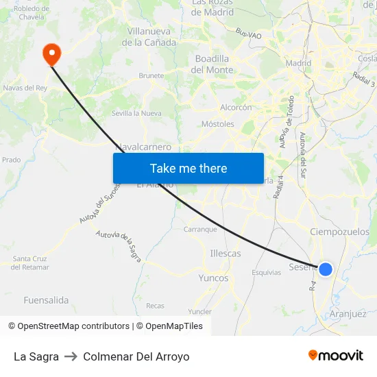 La Sagra to Colmenar Del Arroyo map