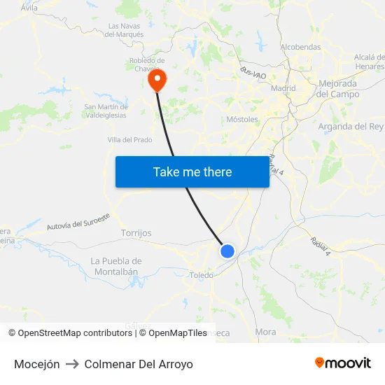 Mocejón to Colmenar Del Arroyo map